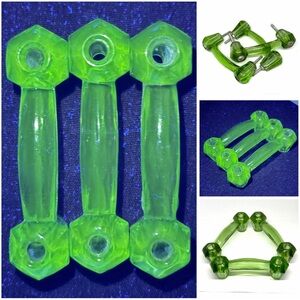 3 Vintage Antique UV Reactive Glowing Uranium Art Glass Cabinet Pull Handle Lot